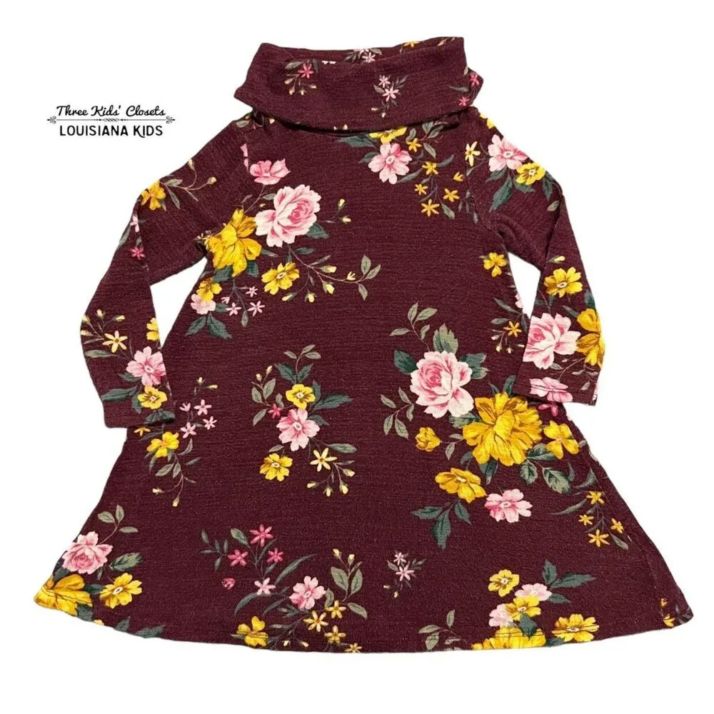 Old Navy 3T Burgundy Floral Turtleneck Dress